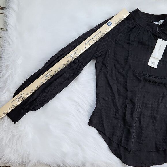 Veronica Beard NWT Cicely Silk-satin Blouse Long Sleeve Black Houndstooth Size 6 - Picture 11 of 11